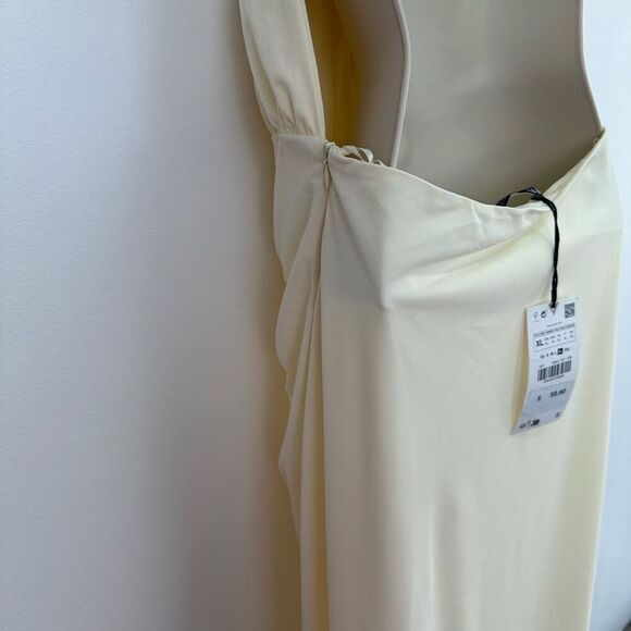 Zara Women’s Rare Blogger Fave Pale Butter Yellow Cream Jersey Halter Ruched Max - Picture 7 of 16